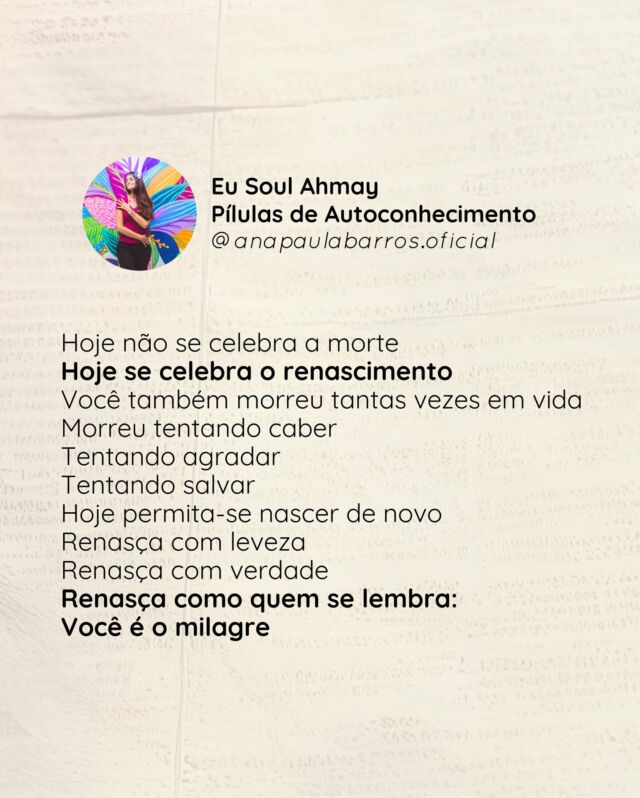 Feliz Ressurreição da Consciência! Do eu velho… para o Eu Sou ✨

E você, o que está renascendo em você hoje?
Conta aqui nos comentários 🕊️👇